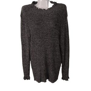 Ophelia Roe Women's Heathered Gray w/ Ruffled Mock Neck & Sleeves Sweater, 1X